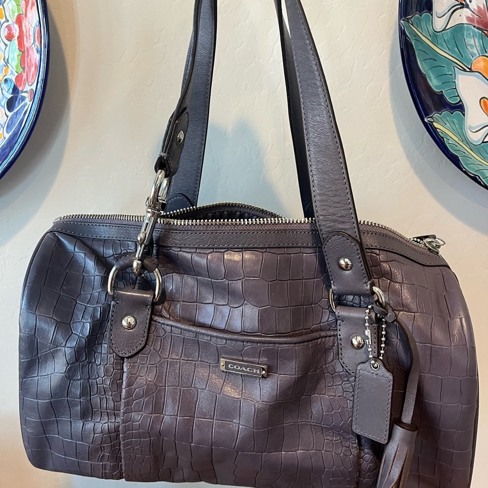 Coach Embossed Leather Satchel in Deep Purple